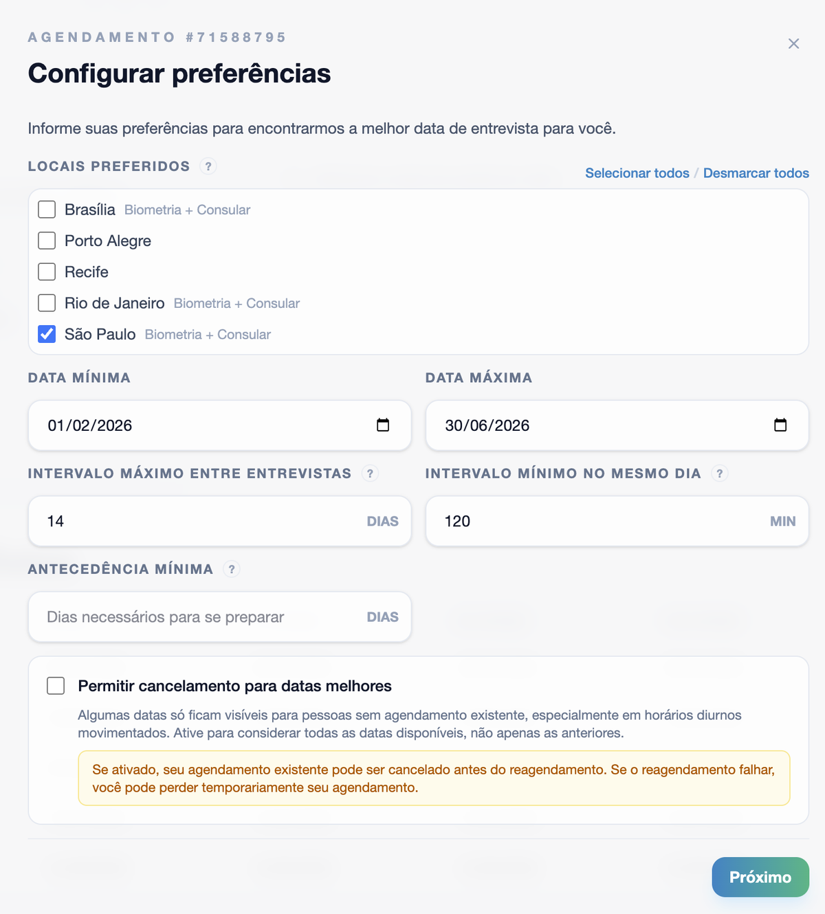 Modal de configuración de preferencias