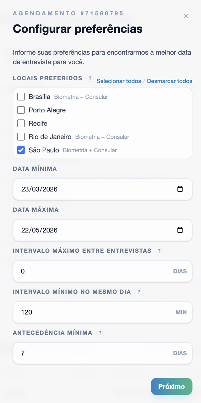 Modal de configuración de preferencias